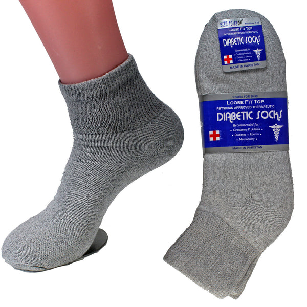 3, 6, Or 12 Pairs Grey Cotton Crew Diabetic Socks – Cushioned Health & Circulatory Socks 4 thumbnail image