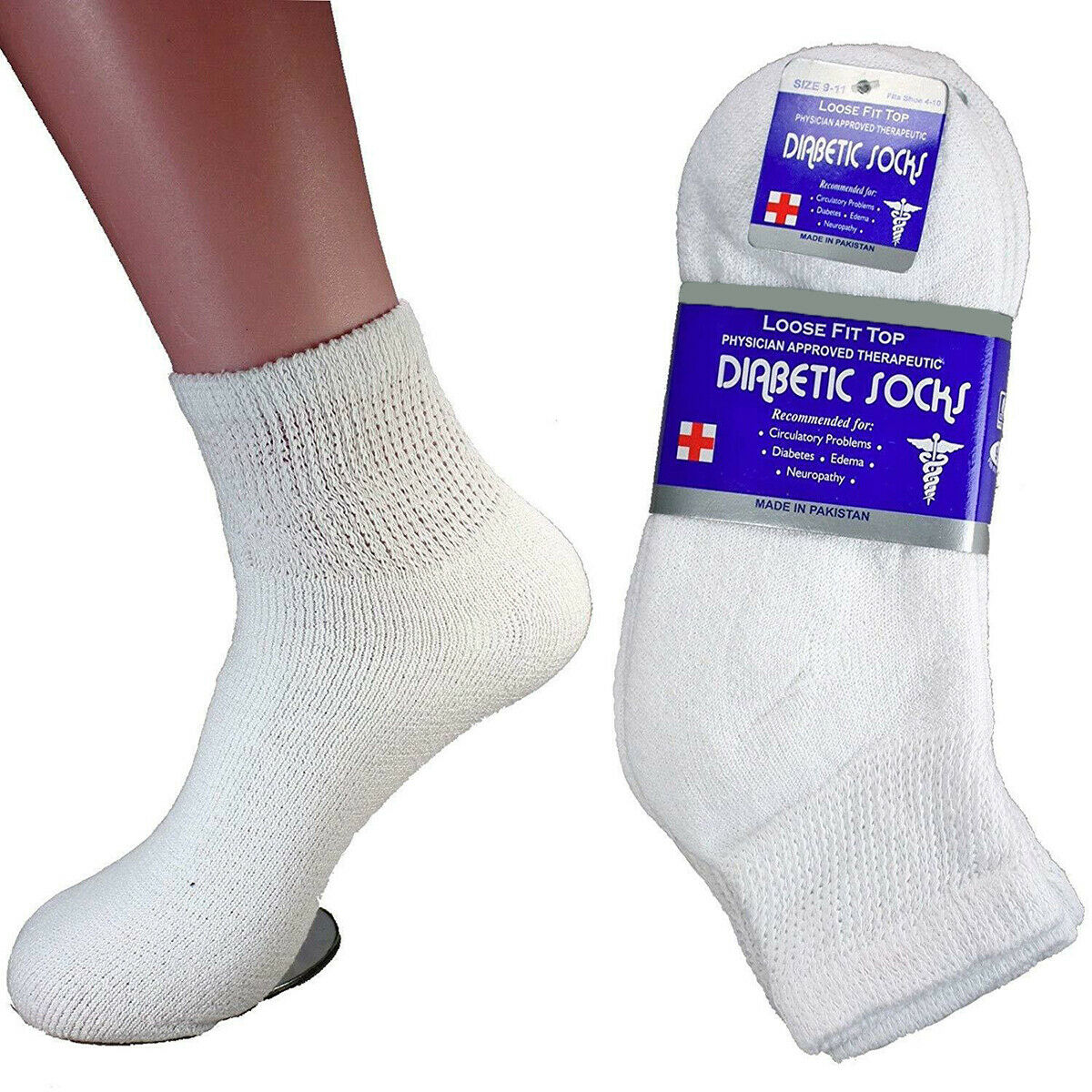 12 PAIRS PACK MEN'S WOMEN'S COTTON DIABETIC ANKLE SOCKS BLACK