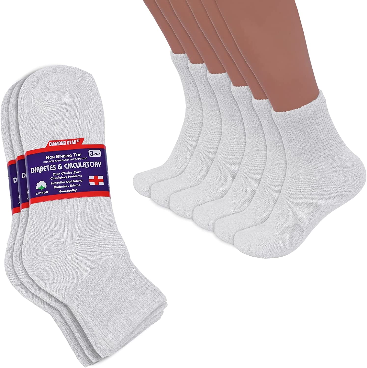 thumbnail image 2 of 6 Pairs White Diabetic Ankle Socks – Men's Size 9-11, Cotton Blend, Made In USA 2 of 2